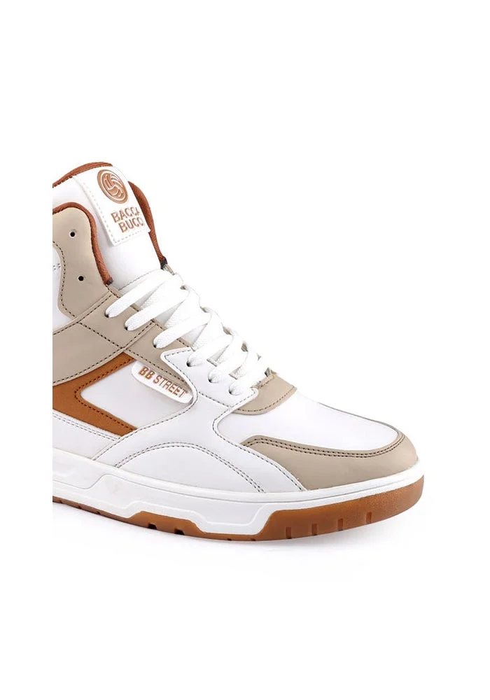 Bacca Bucci White Tan Cappuccino Skystompers Retro High-Top Sneaker for Men | Best Price UAE
